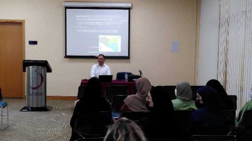 Professor Fabrizio Conti lecturing at Zayed University in UAE